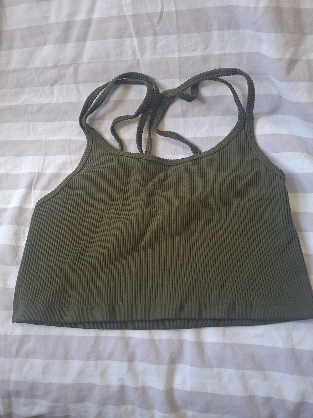 Forever 21 Olive Ribbed Strappy Crop Tank